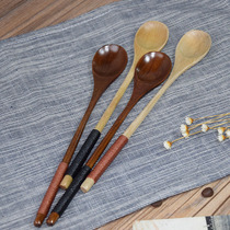 Creative long handle coffee spoon stirring spoon Japanese style tangled wooden spoon soup spoon ZAKKA wind solid wooden tableware