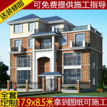 Three-layer semi-Villa drawings of a full set of rural self-built design building structures hydropower four house Terrace