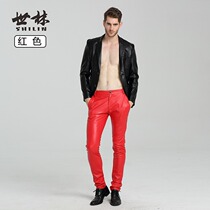 Spring and summer new youth mens leather pants mens slim feet Korean trend nightclub tight locomotive puleather pants
