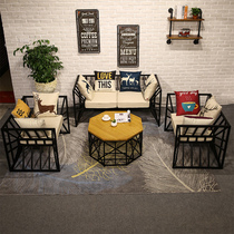 Nordic wrought iron leisure sofa chair Single fabric sofa Simple modern study loft industrial style coffee table sofa