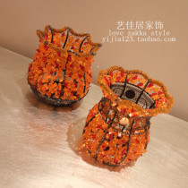 European style retro classical wrought iron handmade beaded Candlestick wedding bar hotel coffee bar crystal iron ornaments