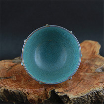 Song Dynasty Jun kiln flower glaze kiln change drum nail bowl Kung Fu tea bowl old Guyuan area to reduce pressure corn