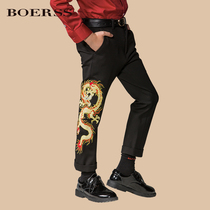 BOERSS boys British trousers dragon embroidered childrens slim trousers