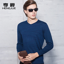 Hung 2019V collar long sleeve T-shirt men Middle-aged dad dress striped base shirt top loose size thin spring and autumn