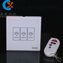 86 type 220V three-way remote control switch light switch sensor Touch Screen single fire wire with white remote control