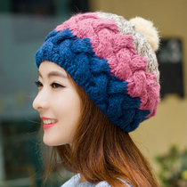 Korean rabbit hair big ball wool hat Autumn and winter warm knitted hat female Korean thick beret painter hat tide