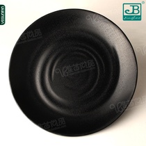 Japanese imitation porcelain dish black tableware steak plate round melamine plate covered rice plate bone plate plastic B418