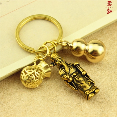 Peanut leaf F gourd keychain one night wealth copper fortune rich gold branch Jade Leaf handmade hollow pendant