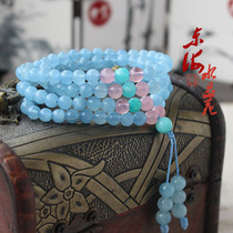 Natural sea blue treasure bracelet womens 108 three circles around the beads hand string with Tianhe stone powder crystal crystal