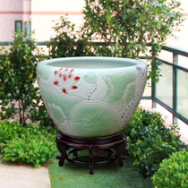 Jingdezhen ceramic fish tank water lily tank raising Turtle Bowl goldfish basin hand-painted basin carving seed flower tank aquarium