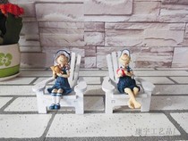  Mediterranean style crafts decoration Wooden creative couple doll beach chair decoration Wedding room decoration