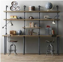LOFT Industrial Plumbing Creative Bookshelves Wall Shelf Retro Style Wind Grid Floor Desk Iron Art Solid Wood Furniture