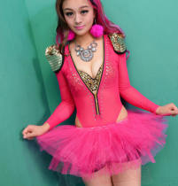 Fashion dj female singer atmospheric stage clothing new nightclub perspective mesh bright diamond DS performance suit one-piece suit