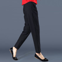 Autumn and winter plus velvet striped loose Haren pants women plus size fat mm elastic waist casual elastic radish womens pants