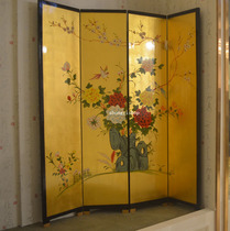 Gold foil hand-painted four screens pure hand-painted flowers