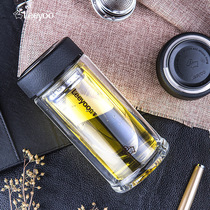 Liyang glass double-layer portable water cup with lid Stainless steel filter office cup Men heat-resistant car-mounted teacup