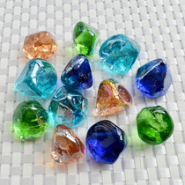 Colored glass beads Shaped glass blocks Diamond Home decoration marbles fish tank flat beads transparent mixed color round sea blue