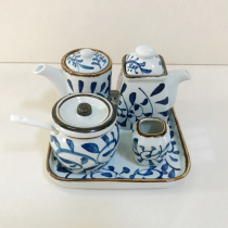 Japanese ceramic flavor pepper pot Sauce pot Sushi mustard seasoning pot set Salt pot Sugar pot Vinegar pot Soy sauce pot