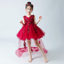 Childrens princess dress girl piano performance show flower child wedding dress puffy gauze dress gown gauze host evening dress tailing