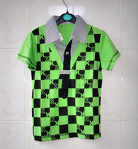 Korean childrens clothing boys middle and big children small lapels cotton plaid short sleeve t-shirt shirt summer 90-125 wear