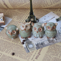 Zakka creative vintage owl ornament Japanese miscellaneous goods ceramic ornament 4 pieces set photo props
