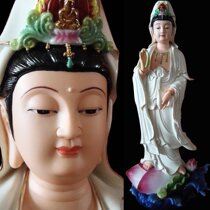 26-inch ceramic color station lotus guanyin bodhisattva worship club home Buddha ornaments Dehua white porcelain crafts