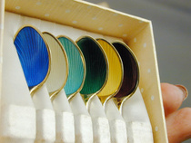 Danish Sterling 925 pure silver gilded enamel colored boxed coffee spoon reservee