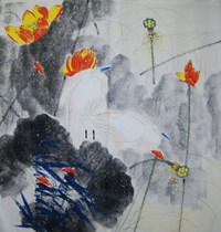 Pure Hand Painted four-ruler Dou Fang Writing of the State Painter Lotus Flowers and Bird Paintbook Dining Room Restaurant Decoration Hung Painting Calligraphy 29