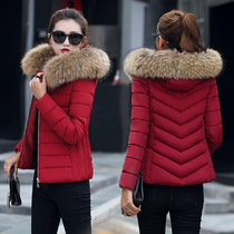 2021 New Korean version of the trend winter dress slim slim big wool collar coat Joker coat Joker small padded jacket women short tide