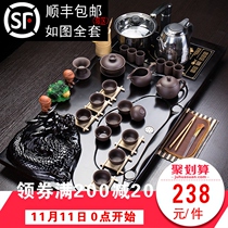 Tea set Purple Sand special Kung Fu set Household induction cooker Four-in-one tea Ceremony Stone solid wood tea tray