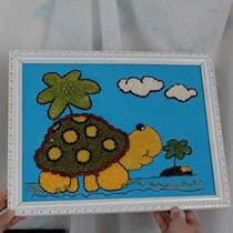 Grain paste painting Handmade DIY seed painting Childrens handmade paste painting Turtle beach log coast