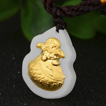 3D gold inlaid jade 4D and Tian jade inlaid gold foot gold inlaid and field jade gold fish fortune bag pendant jade manufacturer supply