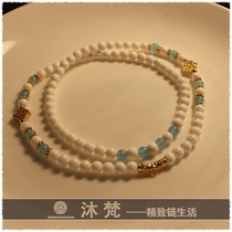 Thai Buddha necklace natural crystal White Blue Velvet crystal white female Buddha chain