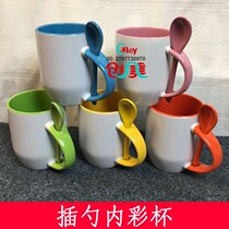 Available in new styles water-tarnished ceramic cups with heat-transfer coating marker advertising spoon inner colored cup