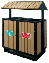 Outdoor trash can large sanitation trash can fruit leather box steel wood classification trash can Environmental protection community double barrel custom-made