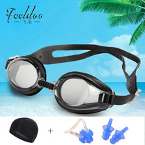 Free shark swimming cap goggles nose clip earplug set Adult female male swimming cap male cloth large anti-fog HD goggles