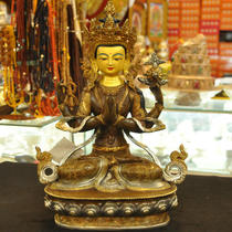 Nepal handmade copper four-arm Guanyin Buddha Statue Copper four-arm Guanyin Buddha Statue 23 cm