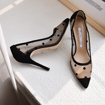  Korean handmade custom romantic retro romantic polka dot through polka dot stitching frosted sheepskin super high heels