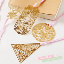 Spot Japanese-made super beautiful 24k gold-plated style Sakura cat metal bookmark hand account stationery a variety of options