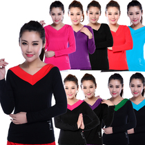 Square dance clothing new autumn and winter Long Sleeve V neck coat Latin Dance Top Dance costume dancing dress womens T-shirt