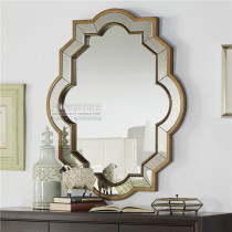 European style simple art gold bathroom sink entrance fireplace dresser makeup mirror Background wall decorative mirror