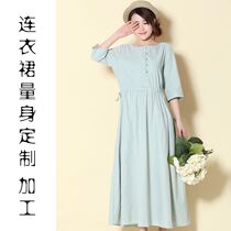 Long cotton linen dress summer pregnant women wide loose waist pregnant mother skirt Art small clear a dress private custom