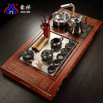 Haoxiang flower pear solid wood tea tray copper tea sea kung fu purple sand ceramic tea set induction cooker four in one