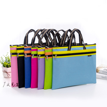 Document bag book bag hand-held canvas candy color students with make-up class double-layer A4 zipper bag conference bag printing LOGO