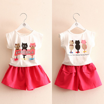 Girls cat suit summer 2023 new childrens clothing childrens baby summer cartoon two-piece suit trendy tz-2373