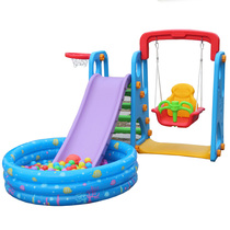 Childrens indoor and outdoor multi-functional slide childrens sliding slide swing basketball stand combination toy blue three-in-one
