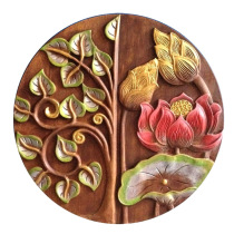 Special Southeast Asian Thai wall hanging wall decoration Lotus wood carving Small round hanging decoration carved board