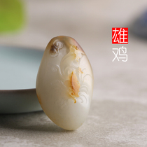 Yurun Yapin Hetian Jade seed material Zodiac chicken pendant Xinjiang seed White Jade Golden Chicken pendant Shunfeng