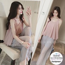 Pregnant women summer suit 2021 fashion new fashion mom Korean version Chiffon suspender loose support belly nine-point pants two-piece set