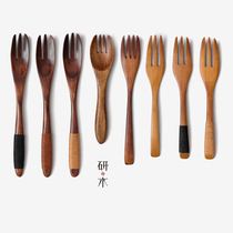 Wooden fork pastry fork fruit fork long handle winding fork spoon childrens fork spoon set dessert fork creative tableware fork